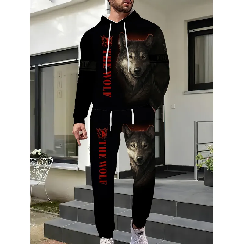 3D Printing Design - Herenmode truiset met wolfspatroon, 3D-geprint, casual